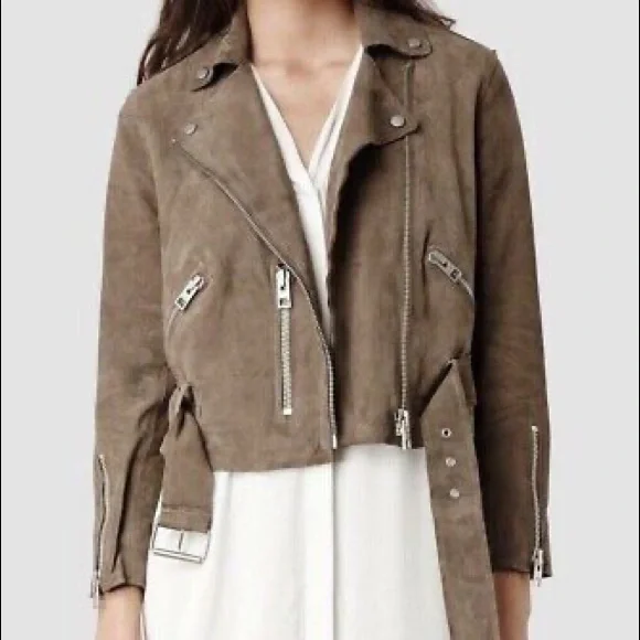 All Saints Suede Western Biker Jacket - Picture 1 of 6